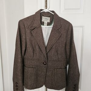 L.L. Bean Women's Herringbone Blazer in Rich Brown